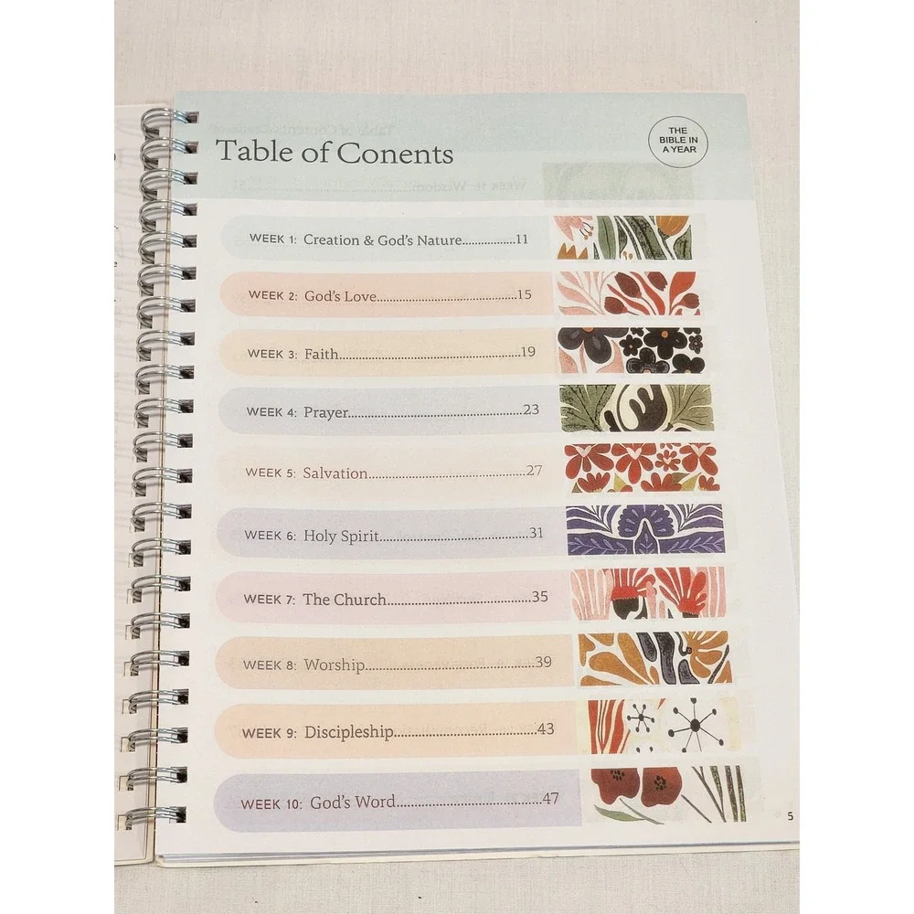 The Bible In One Year 52-Week Devotional Journal Spiral Bound with Tabs NEW